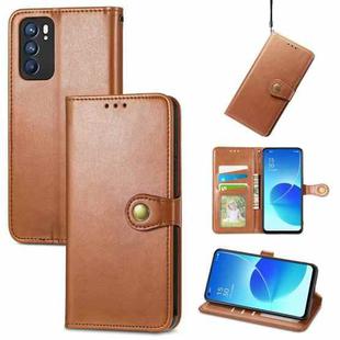 For OPPO Reno6 5G Solid Color Leather Buckle Phone Case with Lanyard & Photo Frame & Card Slot & Wallet & Stand Function(Brown)