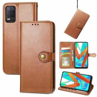 For OPPO Realme V13 Solid Color Leather Buckle Phone Case with Lanyard & Photo Frame & Card Slot & Wallet & Stand Function(Brown)