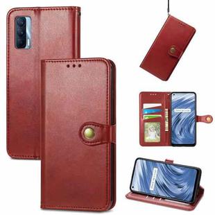 For OPPO Realme V15 5G Retro Solid Color Buckle Leather Phone Case(Red)