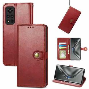 For Honor V40 5G Solid Color Leather Buckle Phone Case with Lanyard & Photo Frame & Card Slot & Wallet & Stand Function(Red)