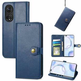 For Honor  50 Pro Solid Color Leather Buckle Phone Case with Lanyard & Photo Frame & Card Slot & Wallet & Stand Function(Blue)