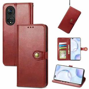 For Honor  50 Pro Solid Color Leather Buckle Phone Case with Lanyard & Photo Frame & Card Slot & Wallet & Stand Function(Red)