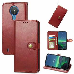 For Nokia 1.4 Solid Color Leather Buckle Phone Case with Lanyard & Photo Frame & Card Slot & Wallet & Stand Function(Red)