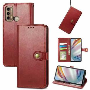 For Motorola G60 Solid Color Leather Buckle Phone Case with Lanyard & Photo Frame & Card Slot & Wallet & Stand Function(Red)