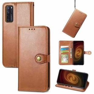 For ZTE Axon 20 5G Solid Color Leather Buckle Phone Case with Lanyard & Photo Frame & Card Slot & Wallet & Stand Function(Brown)