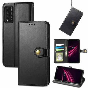 For T-Mobile REVVL V+ 5G Solid Color Leather Buckle Phone Case with Lanyard & Photo Frame & Card Slot & Wallet & Stand Function(Black)