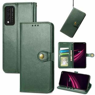 For T-Mobile REVVL V+ 5G Solid Color Leather Buckle Phone Case with Lanyard & Photo Frame & Card Slot & Wallet & Stand Function(Green)