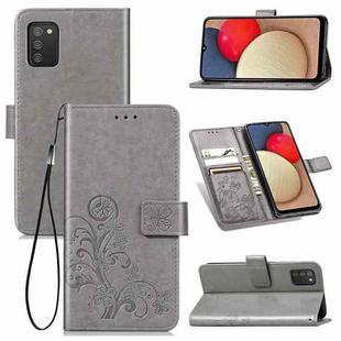 For Samsung Galaxy A03s 164mm Four-leaf Clasp Embossed Leather Case with Lanyard & Card Slot & Wallet & Holder(Gray)