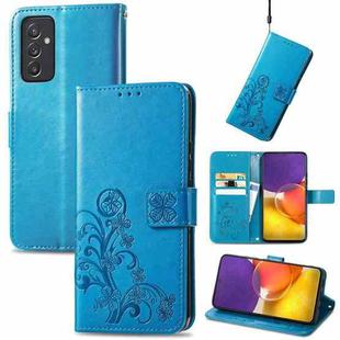 For Samsung Galaxy A82 5G Four-leaf Clasp Embossed Buckle Mobile Phone Protection Leather Case with Lanyard & Card Slot & Wallet & Bracket Function(Blue)