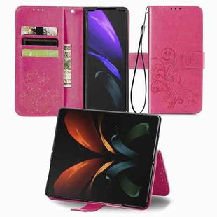 For Samsung Galaxy Z Fold3 Four-leaf Clasp Embossed Buckle Mobile Phone Protection Leather Case with Lanyard & Card Slot & Wallet & Bracket Function(Magenta)