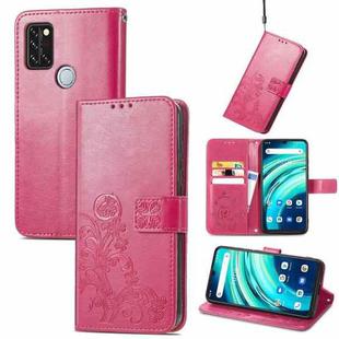 For UMIDIGI A9 Pro Four-leaf Clasp Embossed Buckle Mobile Phone Protection Leather Case with Lanyard & Card Slot & Wallet & Bracket Function(Magenta)