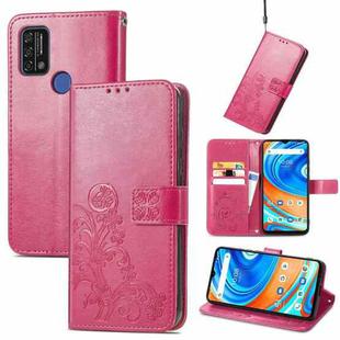 For UMIDIGI A9 Four-leaf Clasp Embossed Buckle Mobile Phone Protection Leather Case with Lanyard & Card Slot & Wallet & Bracket Function(Magenta)