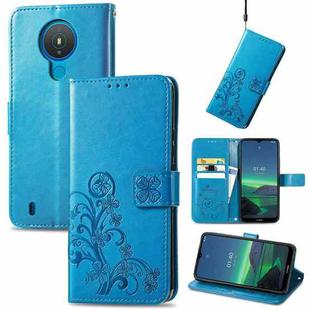 For Nokia 1.4 Four-leaf Clasp Embossed Buckle Mobile Phone Protection Leather Case with Lanyard & Card Slot & Wallet & Bracket Function(Blue)