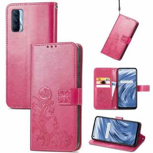 For OPPO Realme V15 5G Four-leaf Clasp Embossed Buckle Mobile Phone Protection Leather Case with Lanyard & Card Slot & Wallet & Bracket Function(Magenta)