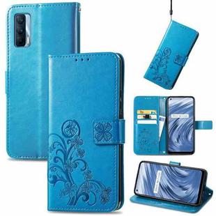 For OPPO Realme V15 5G Four-leaf Clasp Embossed Buckle Mobile Phone Protection Leather Case with Lanyard & Card Slot & Wallet & Bracket Function(Blue)