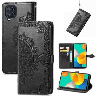 For Samsung Galaxy M32 Mandala Flower Embossed Horizontal Flip Leather Case with Holder & Three Card Slots & Wallet & Lanyard(Black)