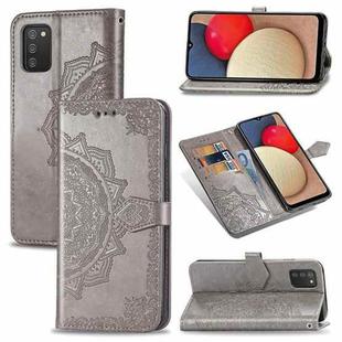 For Samsung Galaxy A03s 164mm Mandala Flower Embossed Horizontal Flip Leather Case with Holder & Three Card Slots & Wallet & Lanyard(Grey)