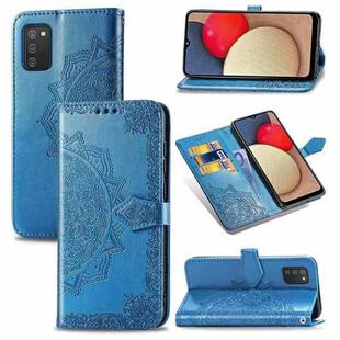 For Samsung Galaxy A03s 164mm Mandala Flower Embossed Horizontal Flip Leather Case with Holder & Three Card Slots & Wallet & Lanyard(Blue)