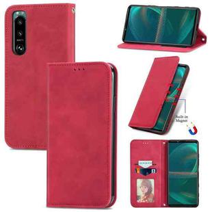 For Sony Xperia 5 III Retro Skin Feel Business Magnetic Horizontal Flip Leather Case with Holder & Card Slots & Wallet & Photo Frame(Red)