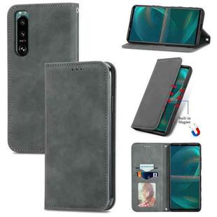 For Sony Xperia 5 III Retro Skin Feel Business Magnetic Horizontal Flip Leather Case with Holder & Card Slots & Wallet & Photo Frame(Grey)