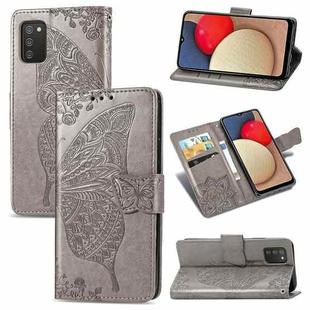 For Samsung Galaxy A03s 164mm Butterfly Love Flowers Embossed Horizontal Flip Leather Case with Holder & Card Slots & Wallet & Lanyard(Gray)