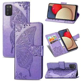 For Samsung Galaxy A03s 164mm Butterfly Love Flowers Embossed Horizontal Flip Leather Case with Holder & Card Slots & Wallet & Lanyard(Light Purple)