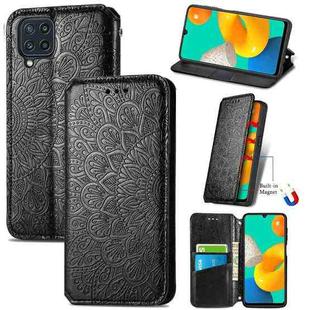 For Galaxy A22 4G Blooming Mandala Embossed Pattern Magnetic Horizontal Flip Leather Case with Holder & Card Slots & Wallet(Black)
