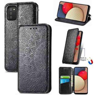 For Samsung Galaxy A03s 164mm Blooming Mandala Embossed Pattern Magnetic Horizontal Flip Leather Case with Holder & Card Slots & Wallet(Black)