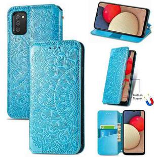 For Samsung Galaxy A03s 164mm Blooming Mandala Embossed Pattern Magnetic Horizontal Flip Leather Case with Holder & Card Slots & Wallet(Blue)