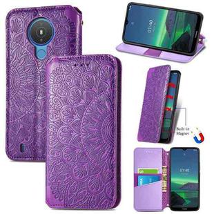 For Nokia 1.4 Blooming Mandala Embossed Pattern Magnetic Horizontal Flip Leather Case with Holder & Card Slots & Wallet(Purple)