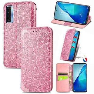 For TCL 20S Blooming Mandala Embossed Pattern Magnetic Horizontal Flip Leather Case with Holder & Card Slots & Wallet(Pink)