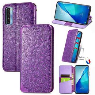 For TCL 20S Blooming Mandala Embossed Pattern Magnetic Horizontal Flip Leather Case with Holder & Card Slots & Wallet(Purple)