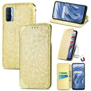 For OPPO Realme V15 5G Blooming Mandala Embossed Pattern Magnetic Horizontal Flip Leather Case with Holder & Card Slots & Wallet(Yellow)