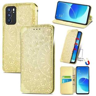 For OPPO Reno6 5G Blooming Mandala Embossed Pattern Magnetic Horizontal Flip Leather Case with Holder & Card Slots & Wallet(Yellow)