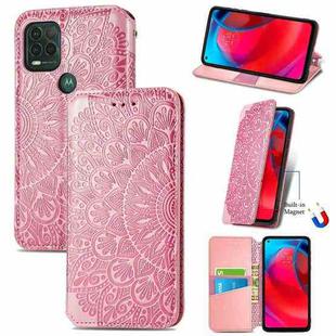 For Motorola G Stylus 5G Blooming Mandala Embossed Pattern Magnetic Horizontal Flip Leather Case with Holder & Card Slots & Wallet(Pink)