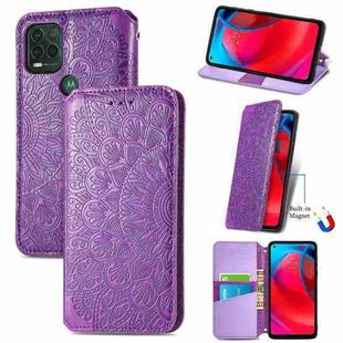 For Motorola G Stylus 5G Blooming Mandala Embossed Pattern Magnetic Horizontal Flip Leather Case with Holder & Card Slots & Wallet(Purple)