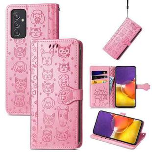 For Galaxy  A82 5G Cute Cat and Dog Embossed Horizontal Flip Leather Case with Holder & Card Slots & Wallet & Lanyard(Pink)