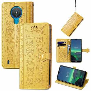 For Nokia 1.4 Cute Cat and Dog Embossed Horizontal Flip Leather Case with Holder & Card Slots & Wallet & Lanyard(Yellow)