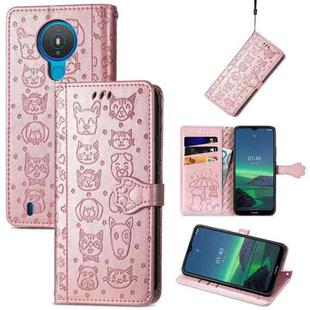 For Nokia 1.4 Cute Cat and Dog Embossed Horizontal Flip Leather Case with Holder & Card Slots & Wallet & Lanyard(Rose Gold)