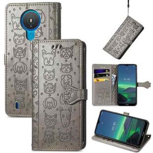 For Nokia 1.4 Cute Cat and Dog Embossed Horizontal Flip Leather Case with Holder & Card Slots & Wallet & Lanyard(Gray)