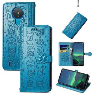 For Nokia 1.4 Cute Cat and Dog Embossed Horizontal Flip Leather Case with Holder & Card Slots & Wallet & Lanyard(Blue)