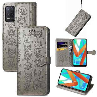 For OPPO Realme V15 5G Cute Cat and Dog Embossed Horizontal Flip Leather Case with Holder & Card Slots & Wallet & Lanyard(Gray)