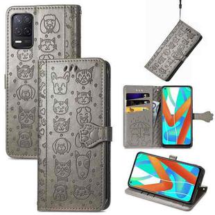 For OPPO Realme V13 Cute Cat and Dog Embossed Horizontal Flip Leather Case with Holder & Card Slots & Wallet & Lanyard(Gray)