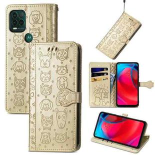 For Motorola MOTO G Stylus 5G Cute Cat and Dog Embossed Horizontal Flip Leather Case with Holder & Card Slots & Wallet & Lanyard(Gold)