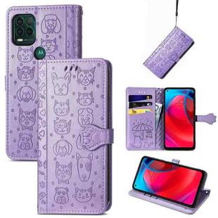 For Motorola MOTO G Stylus 5G Cute Cat and Dog Embossed Horizontal Flip Leather Case with Holder & Card Slots & Wallet & Lanyard(Purple)