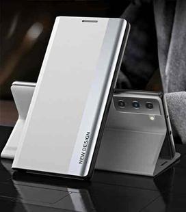 For Samsung Galaxy S21 5G Side Electroplated Magnetic Ultra-Thin Horizontal Flip Leather Case with Holder(Silver)