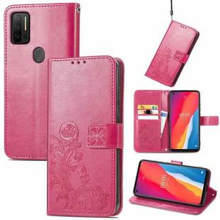 For Ulefone Note 11 Plus Four-leaf Clasp Embossed Buckle Mobile Phone Protection Leather Case with Lanyard & Card Slot & Wallet & Bracket Function(Magenta)