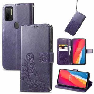 For Ulefone Note 11 Plus Four-leaf Clasp Embossed Buckle Mobile Phone Protection Leather Case with Lanyard & Card Slot & Wallet & Bracket Function(Purple)