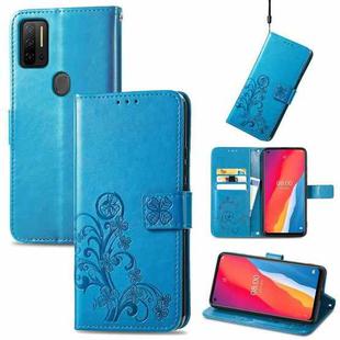 For Ulefone Note 11 Plus Four-leaf Clasp Embossed Buckle Mobile Phone Protection Leather Case with Lanyard & Card Slot & Wallet & Bracket Function(Blue)