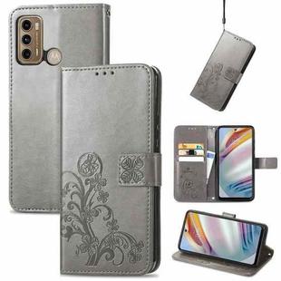 For Motorola Moto G60 Four-leaf Clasp Embossed Buckle Mobile Phone Protection Leather Case with Lanyard & Card Slot & Wallet & Bracket Function(Gray)